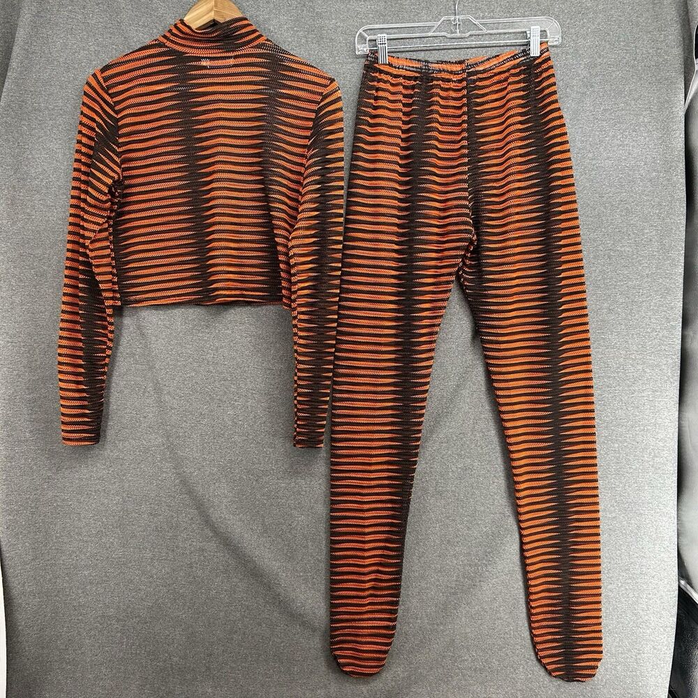 MSXLA Bora Bora Set Womens XL Black & Orange Striped Sheer Swimsuit Cover Up 2pc